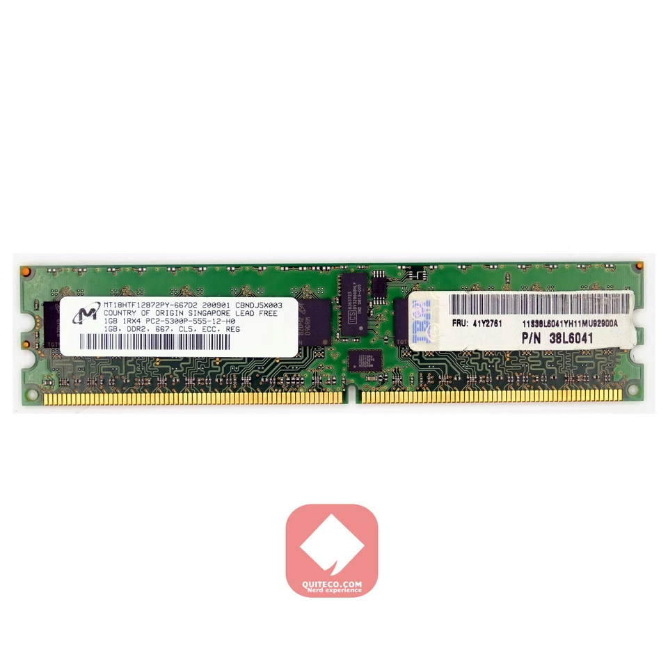 IBM Micron RAM DDR2 DDR-2 667Mhz 1GB PC2-5300P 1Rx4 MT18HTF12872PY-667D2 - Immagine 1 di 2