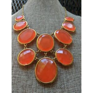 Kate Spade Peachy Orange Oval Gold Plated Bib Statement Necklace
