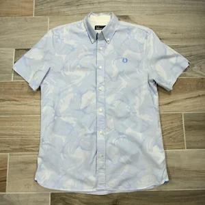 Camicia Fred Perry blu fumo mimetica con bottoni SS media scooter mod anni 60 casual - Foto 1 di 21