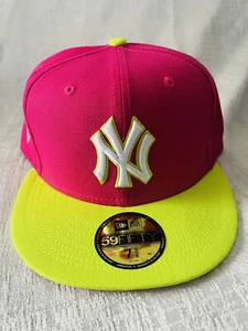 New Era New York Yankees World Series Patch Pink Volt 59Fifty 5950 7 3/8 Hat Cap - Picture 1 of 5