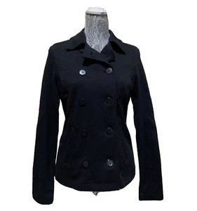 Liz Claiborne Pea Coat Jacket Double Breasted Black Stretch Womens M Long Sleeve - Picture 1 of 13