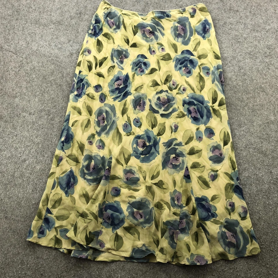 Falda Mac & Jac Mujer 6 Amarillo Azul Floral Forrada Seda Línea A Midi Corte Sesgado Foto 1 de 4