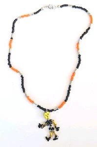 Set/8 Skeleton Halloween Orange & Black Seed Bead Necklace 16" - Picture 1 of 2