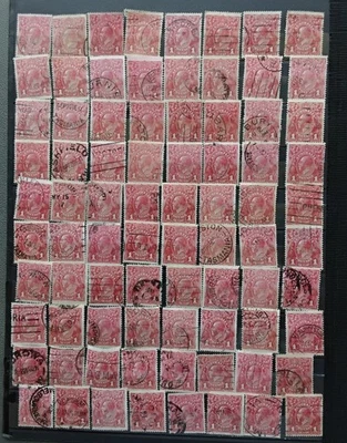Australian KGV 1D Red Single Watermark 80 Stamps - Shades & Postmarks (14) - image 1 of 3