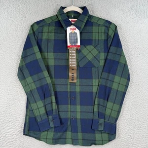 Levi’s Shirt Youth XL 14/16 Green Navy Plaid Long Sleeve Button Up Flannel -FLAW - Picture 1 of 9
