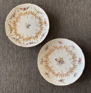 Pair Meissen Small Plates / Saucer STUNNERS! Gilt Flame Burst German 18th c? - Picture 1 of 12