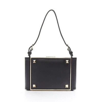 Bolso clutch VALENTINO cuero negro dorado rockstud marco de metal miniaudiere cierre Foto 1 de 4