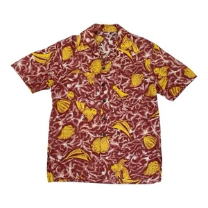 Vintage 1940’s Burgundy And Gold Seersucker Hawaiian Shirt Medium - Picture 1 of 4