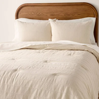 Full/Queen Stitch Stripe Duvet Cover Tan - Hearth & Hand with Magnolia - Image 1 of 4