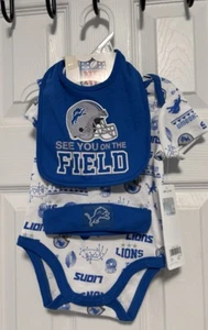 Detroit Lions Baby 3 Piece Set Bodysuit, Hat, Bib NWT 0-3 Mo - Picture 1 of 6
