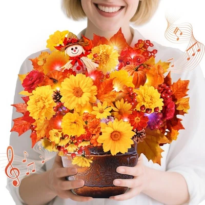 MZD8391 Thanksgiving Cards with Music  Lights, Pop Up Fall Decoration Bouquet... - Image 1 of 4