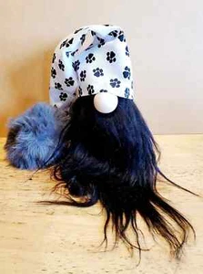 Dog Gnome w/ Black Beard – Gray Pompom & Paw Print Hat Pet Lover Decor Gift - Picture 1 of 4