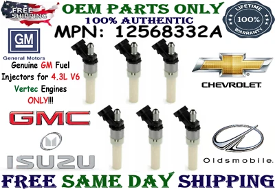 GM Spider Genuine 6 Packs Fuel Injectors for 1996-2004 GMC Sonoma 4.3L V6 Vortec - Image 1 of 4