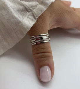 925 Sterling Silver Multi Layer Thumb adjustable Thin Ring For Men & Woman - Picture 1 of 10