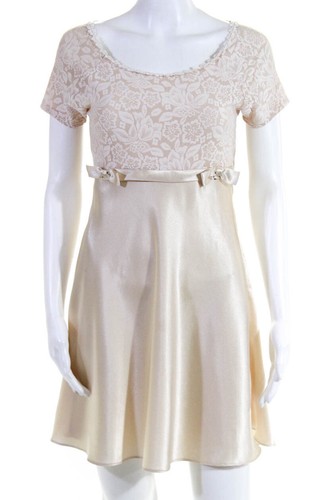 VALENTINO Abito vintage intimo maniche corte beige fiocco avorio finiture a turni taglia S