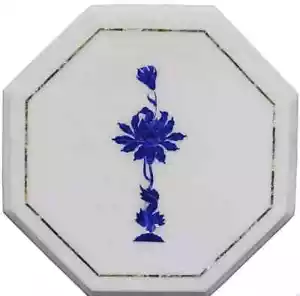 12" Home Decor Marble Table Top Lapis Inlay Handmade Pietra Dura Work - Picture 1 of 8