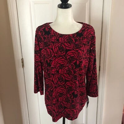 Blusa de lentejuelas manga 3/4 estampado rosa para mujer JM Collection - TALLA: L - LEER MÁS ABAJO Foto 1 de 4