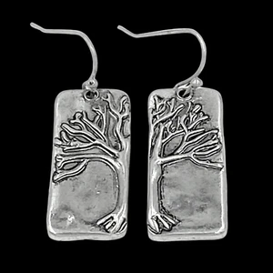 Tree of Life Bar Drop Dangle Earrings Silver - Picture 1 of 9