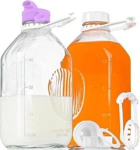 2 Pack 64 Oz Heavy Duty Glass Milk Bottle with Dispenser Cap and Reusable Airtig - Picture 1 of 6