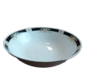 Crown Ming "Adriana" 9 1/4" Serving Bowl Black Border Flowers - Picture 1 of 5
