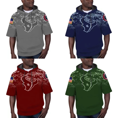 Houston Texans Short Sleeve Hoodie Mens Casual Hooded Tops Pullover Activewear Cover
