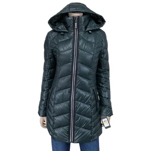 Guess Coat Womens Medium Green Puffer Jacket Zip Hooded Mid Length NWT 22OMP212 - Picture 1 of 14