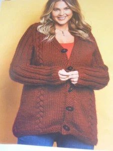 Knitting Pattern For Lady's Lovely Simple Knit Jacket In Chunky Yarn -30-44in - Picture 1 of 3