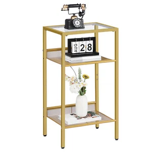 HOOBRO Beistelltisch Gold Telefontisch Nachttisch Sofatisch Regal mit 2 Ablagen - Bild 1 von 14