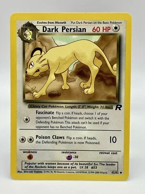 Dark Persian 42/82 Team Rocket Pokemon Card Unlimited Non Holo Vintage 2000 LP - Image 1 of 4
