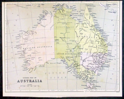 1868 William Hughes Mapa Geral Antigo da Austrália - Terra de Alexandria - Imagem 1 de 2