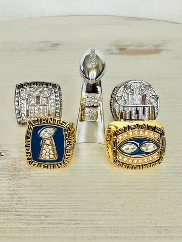 4 PCS New York Giants Super Bowl Ring Complete SET + Trophy, US SHIP Cover