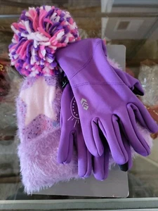 Free Country Girl's Warm Winter Pom Pom Knit Hat & Non-Slip Grip Glove Set - Picture 1 of 4