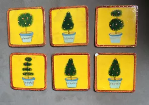 Italienische 6 Untersetzer, Weihnachtsbäume, Getränke Tischsets, Holz Glanz Handarbeit Set - Bild 1 von 3