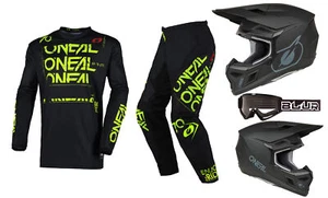 O'Neal 2025 Element Static Jersey Pant 3 Series Helmet Goggle Combo Black/Neon - Picture 1 of 3