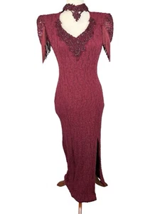 Vtg Regal Romantic Gatsby Dress Sz Medium Fringe Sequin Hollywood Glam 90s Vamp - Picture 1 of 21