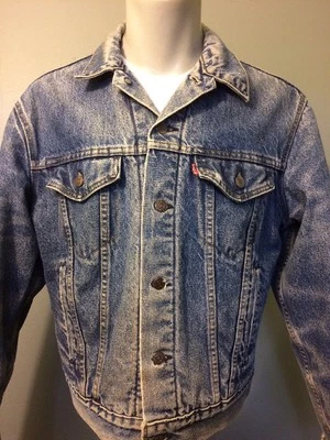 Vtg 80s Levis Lined Blue Jean Jacket Mens 44 Distressed Denim Coat Harley Biker - Image 1 of 4