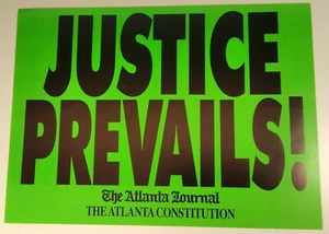 Atlanta Braves Poster Card Vtg 1990s Rare VHTF AJC 15x11 David Justice Prevails! - Picture 1 of 6