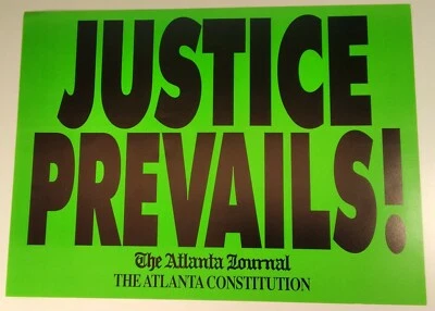 Atlanta Braves Poster Card Vtg 1990s Rare VHTF AJC 15x11 David Justice Prevails! - Image 1 of 4