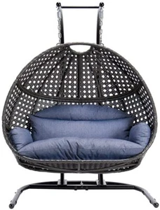 2 Person Double Outdoor Hanging Egg Chair Large Loveseat Swing Wicker Rattan XL - Picture 1 of 24
