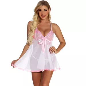 Abbigliamento da notte donna lingerie sexy biancheria da notte orsacchiotto babydoll in pizzo set abito - Foto 1 di 57