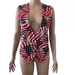 American Flag Vest Patriotic Eagle Red White Blue Mens Large Waistcoat - Picture 1 of 7