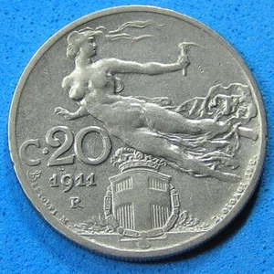 Italy 20 Centesimi Nickel Coin 1911 Victory in Flight KM-44, 21.5mm,Combined S/H - Picture 1 of 2