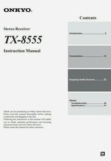 Onkyo TX-8555 - AM / FM Stereo Hifi Receiver - Instructions - USER MANUAL - Image 1 of 1