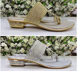 Indian Bridal Heels Women's Sandals Low Heels Toe Ring Shoes for Bride Partywear - Picture 1 of 11