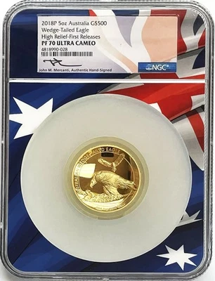 2018 P GOLD 75 MINTED 5 oz AUSTRALIA $500 WEDGE-TAILED 9999 FINE NGC PROOF 70 UC - Image 1 of 4