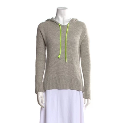 全新无标签 Aqua 羊绒灰色羊绒连帽衫 XS 霓虹绳轻便柔软优质  — 第 1/4 张图片