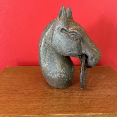 Vintage Cast Iron Metal Horse Head Hitching Post. Fence Topper W/ Ring - Image 1 of 3