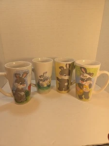 4 Bunny Ceramic Latte Mugs Pouche Assistant To EASTER BUNNY - Picture 1 of 10