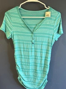 Maternity V Neck Side Ruched blue Striped Tee new by motherhood maternity - Picture 1 of 4