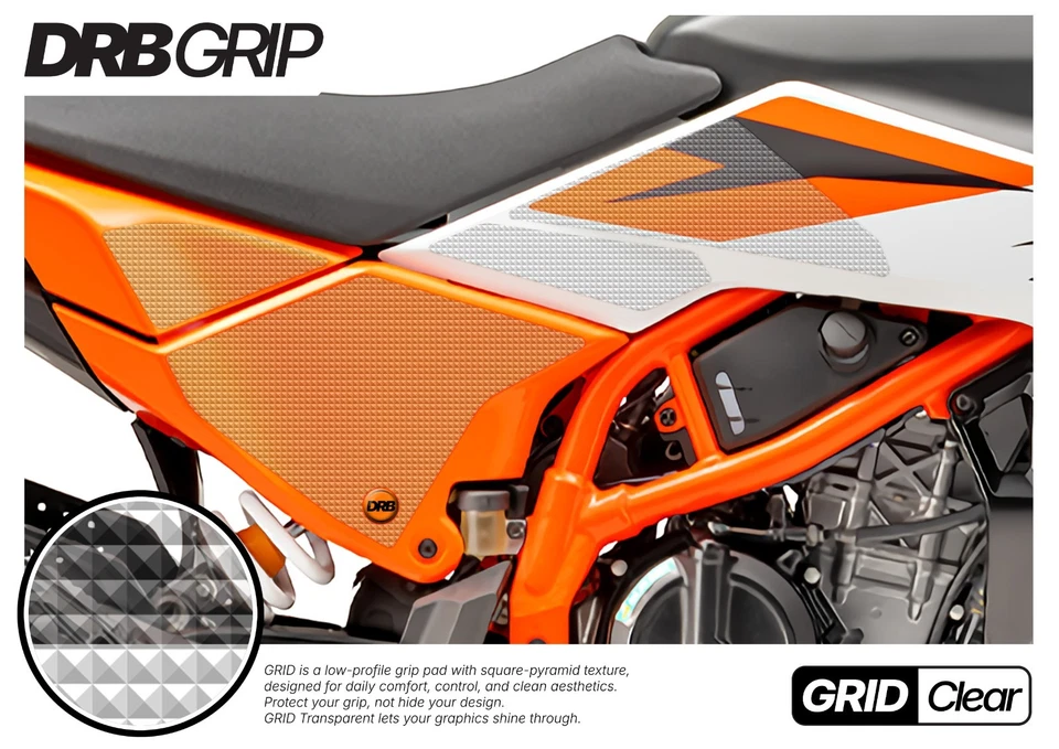 DRB Grip For KTM 390 SMC R (2025~) Tank Grips (GRID/Clear) - Image 1 of 2